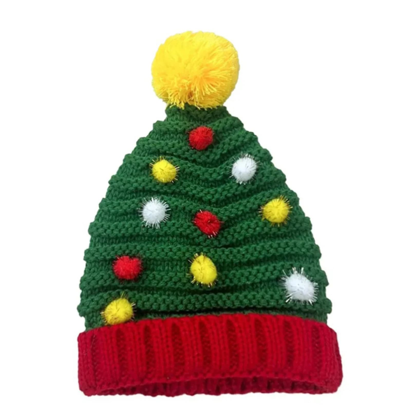 Cappello di Natale per Adulti, Morbido Cappello da Babbo Natale, Cappello da Elfo, Berretto Natalizio all'Uncinetto, Cappello Invernale con Palline Colorate per Feste di Capodanno