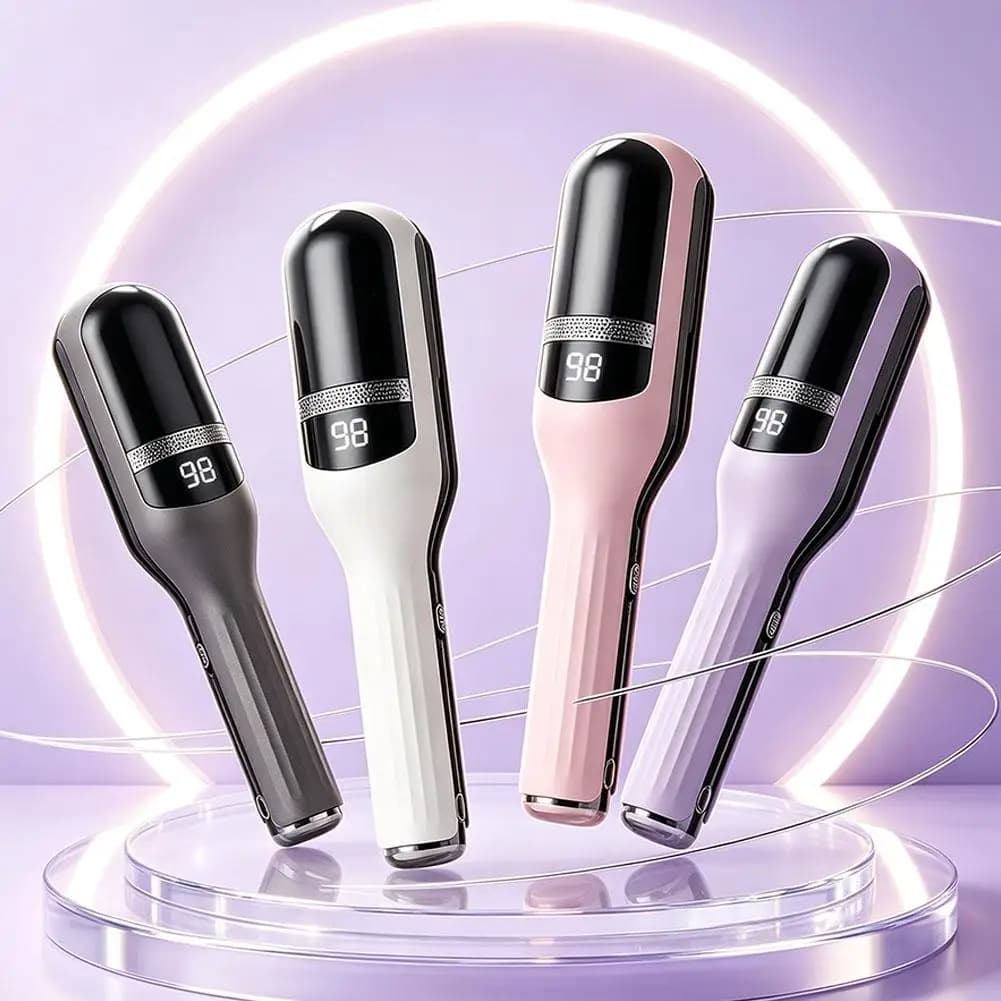 Mini Wireless Hair Straightener Brush with LED Display USB Rechargeable Straightening Comb Adjustable Temp For Outdoor Travel