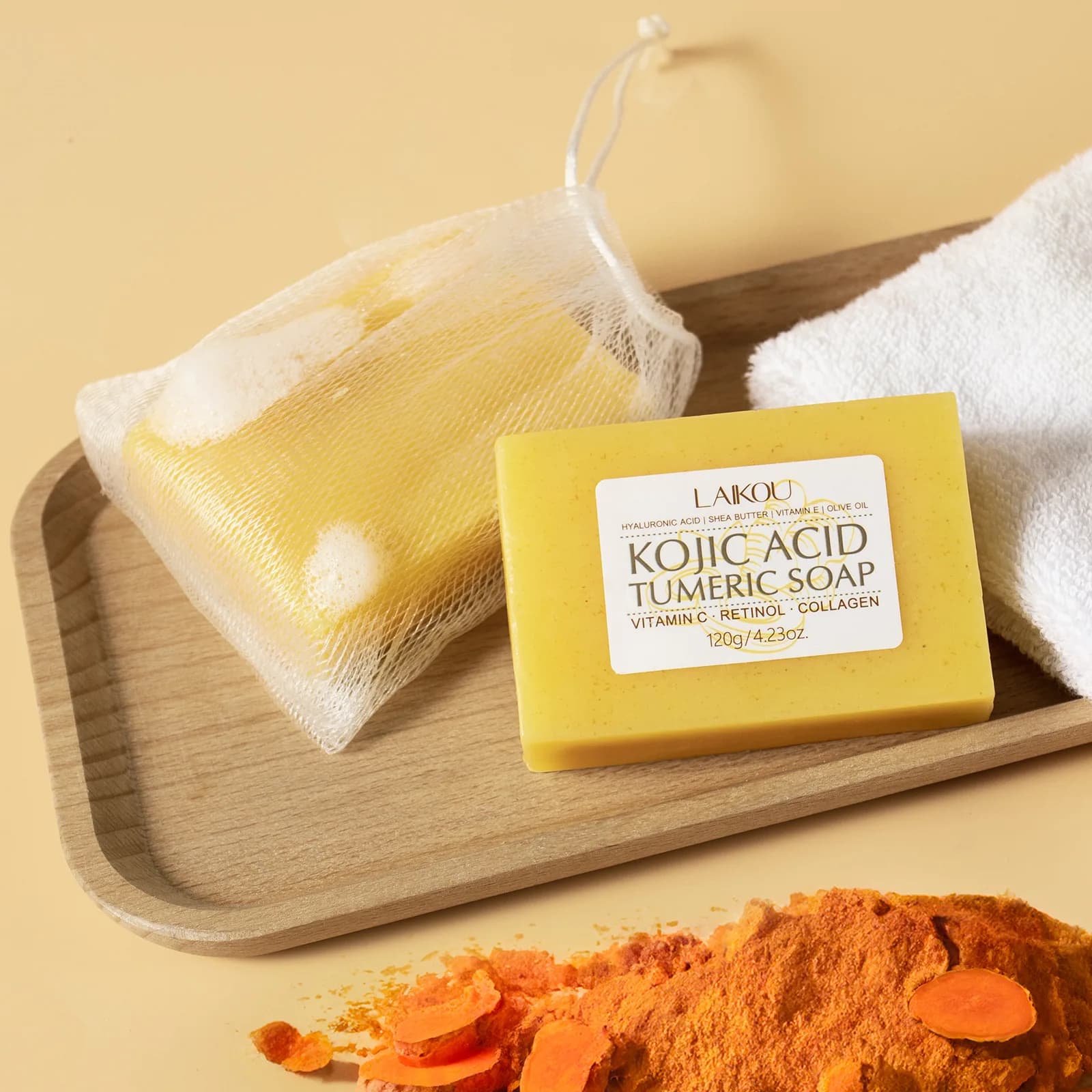 LAIKOU Kojic Acid Facial Soap Face Wash Foam Facial Cleanser Moisturizing Whitening Anti Acne Body Bathing Soap