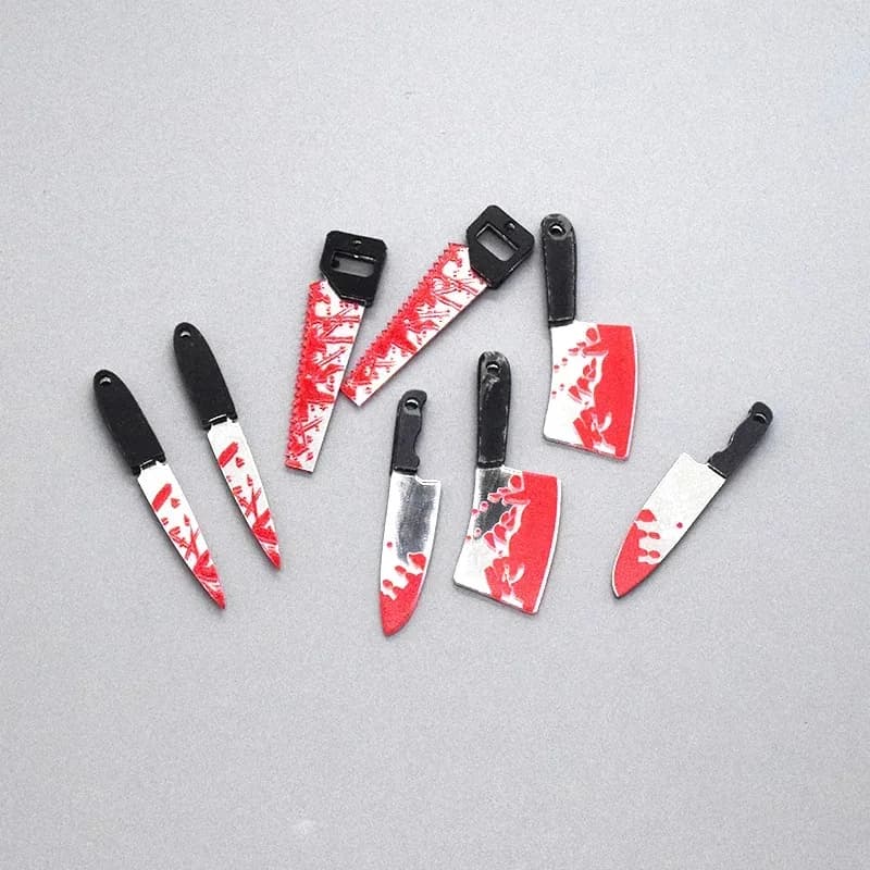 10Pcs Funny Spooky Bloody Knife Saw Acrylic Pendants Double-Sided Halloween Charms Accessories for Handmade Earrings Keychains
