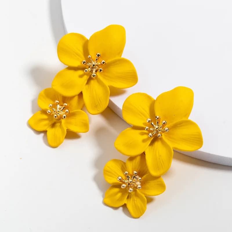 Korean Big Double Flower Drop Earrings for Woman Summer Beach Party Metal Statement Ear Boho Fashion Jewelry Girl Gift