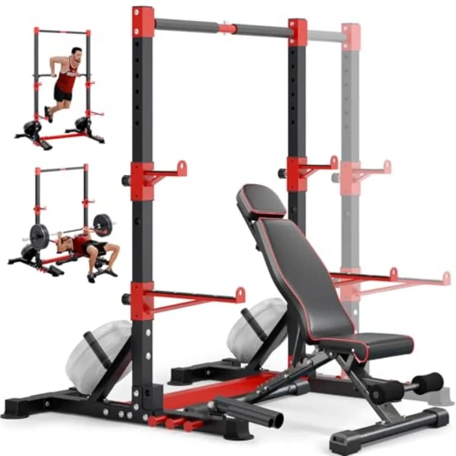 Smith Machine Squat Rack Multifunction Combo with Adjustable Width Traction Bar, Cable Crossover and Independent Power Cage