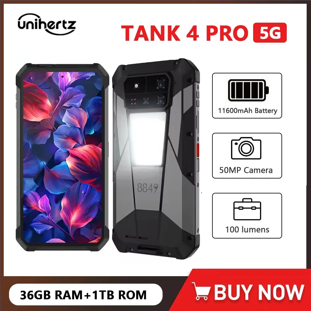 8849 Tank 4 Pro Unihertz 5G Proiettore robusto Smartphone Android Display AMOLED 3k da 6,73 pollici 36 GB + 1 TB Telefono cellulare 11600 mAh NFC