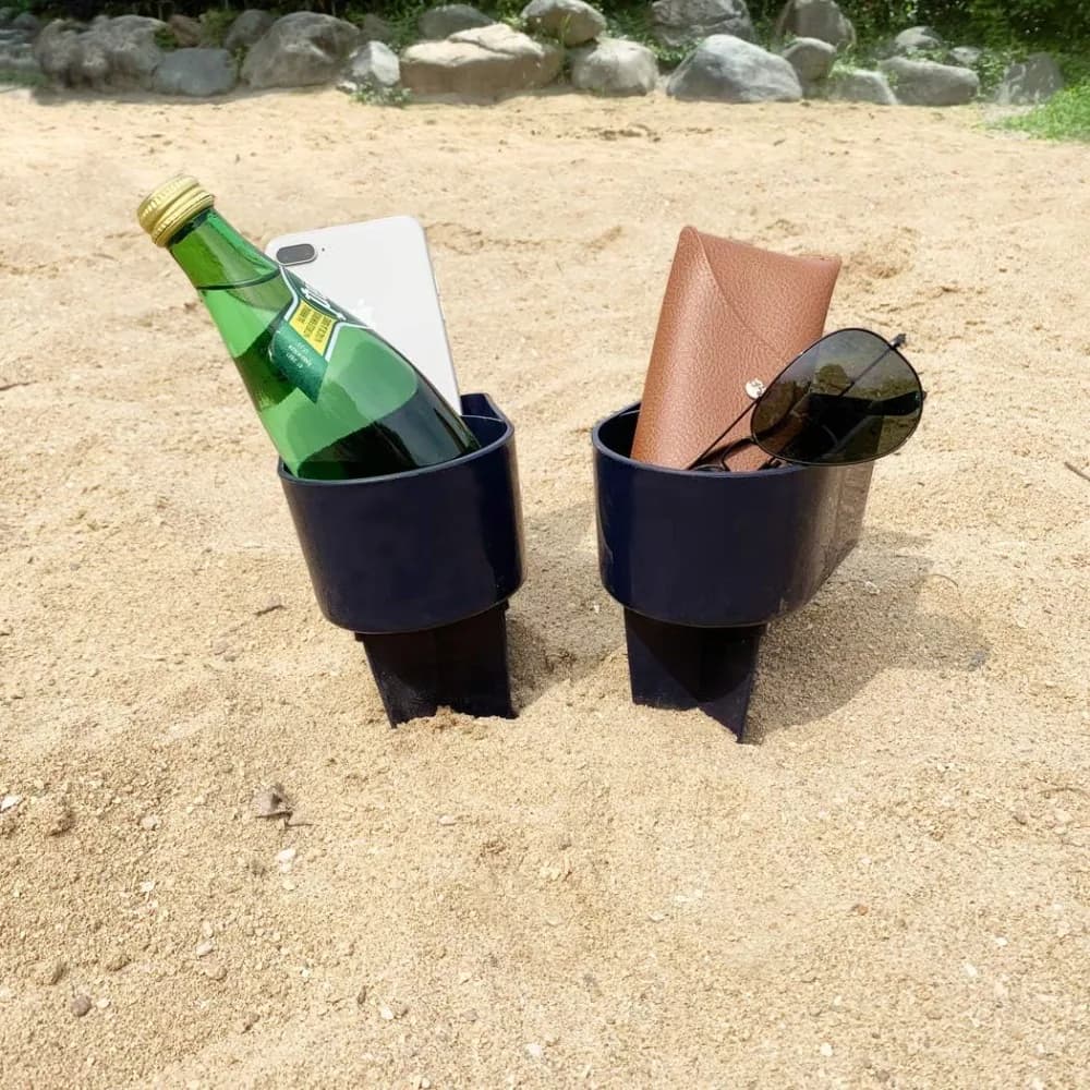 1pcs Unisex Navy Beach Cup Holder with Pocket Multifunctional Sand Coaster for Beverage Phone Sunglasses Key Outdoor Accessory