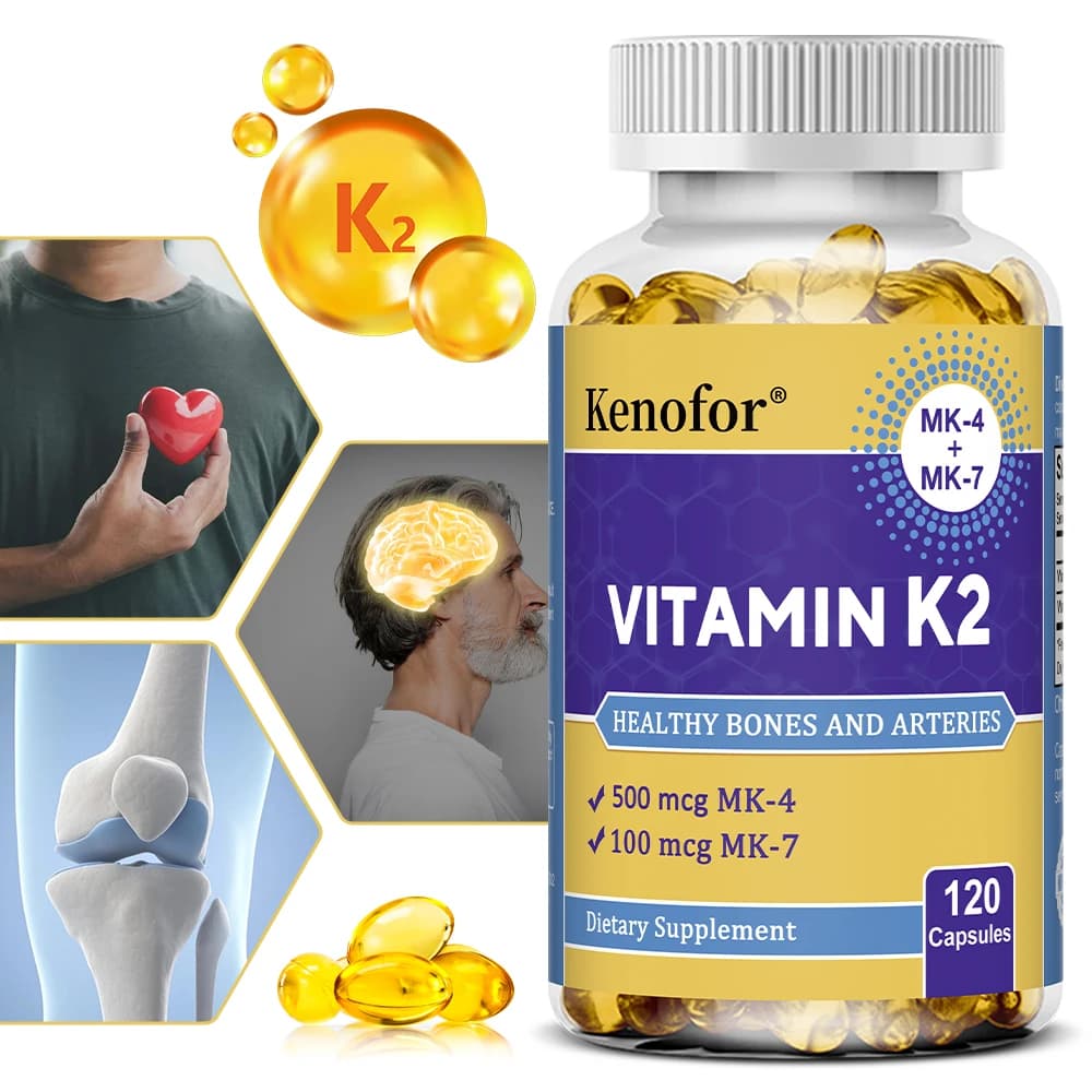 Capsules supplements of vitamin K2, MK-7 and MK-4, Promotes bone health, metabolism and joint immunomodulation - Non GMO