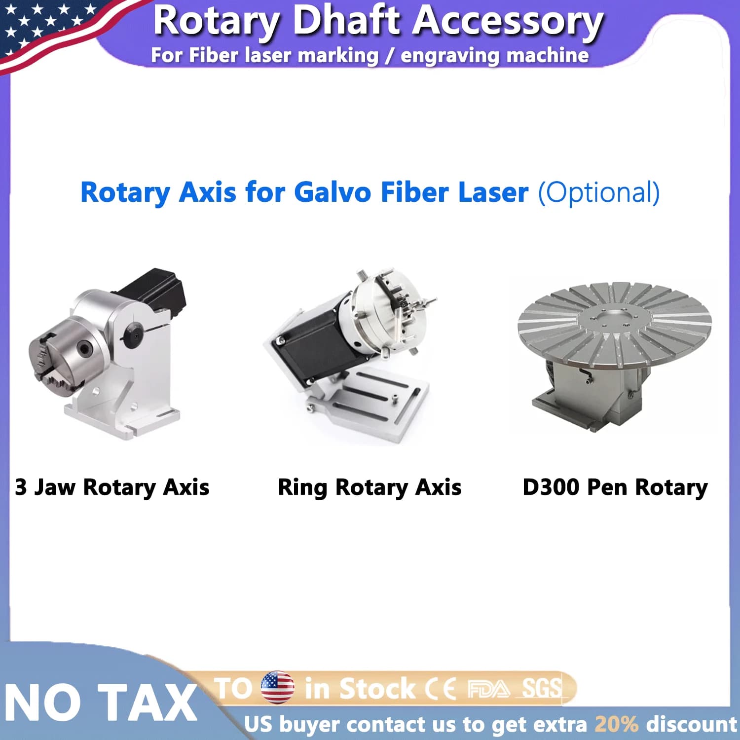 Fiber laser marking machine accessory with rotating axis, 360° circular rotation tool, rotating table