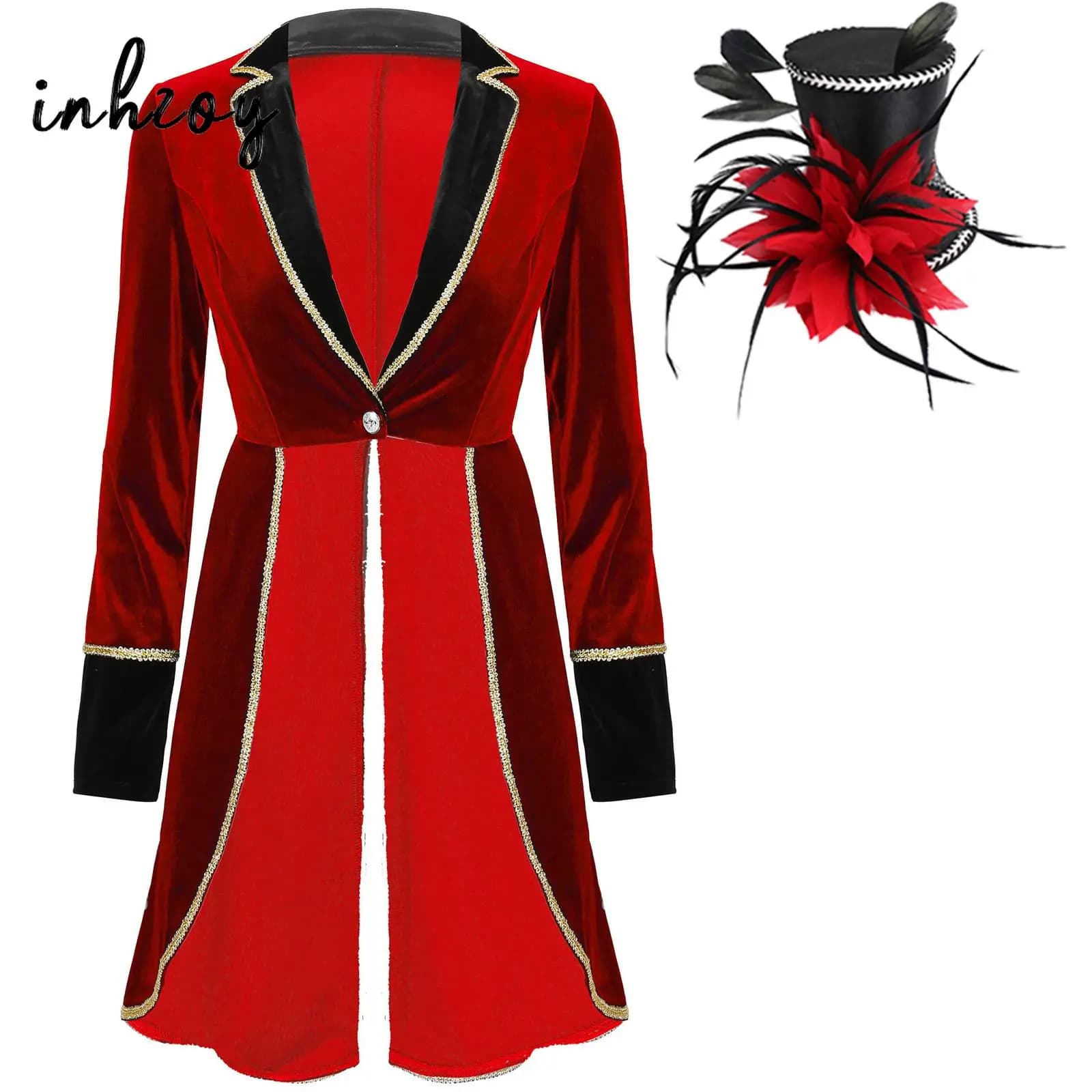 Giacca da direttore di circo da circo da donna, frac, costume da showman, blazer in velluto, cappotto, carnevale di Halloween, cosplay, festa rave