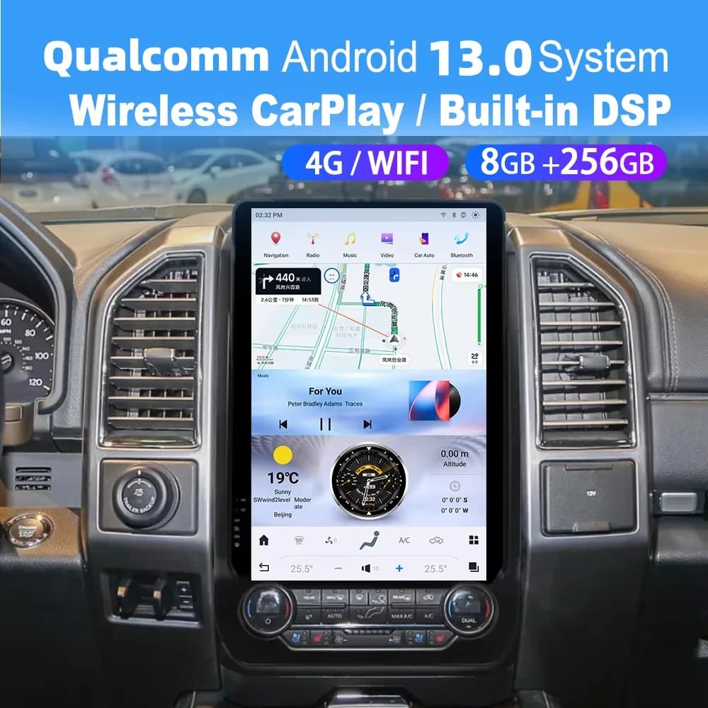 14.4 Inch 8 Core Qualcomm Android 13 Car Multimedia Automotive Player For Ford Expedition 2018~2024 GPS Navi Car Radio Head Unit