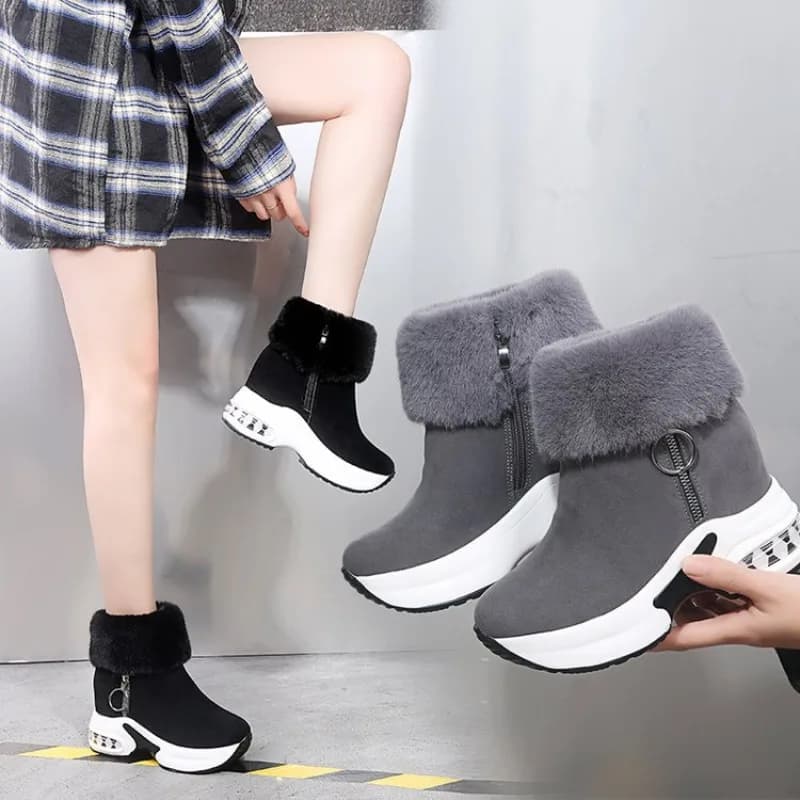 Autumn and Winter Fashion New with Plush Warm Women's Boots Thick Soled Height Increasing Hairy Short Boots Women's Shoes