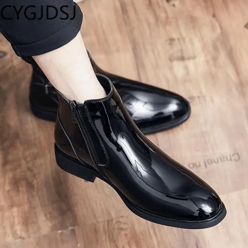Stivaletti per uomo scarpe in pelle verniciata per uomo stivali da neve Casuales scarpe invernali per uomo scarpe Casual stivali neri Erkek Ayakkab