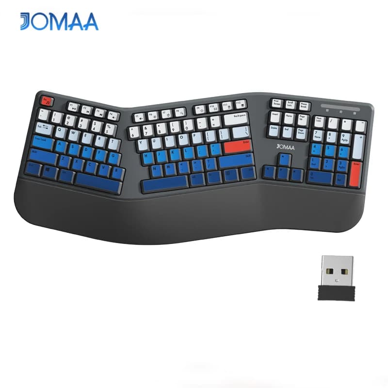 Tastiera Ergonomica Divisa JOMAA con Poggiapolsi Imbottito, Tastiera Ergonomica Wireless USB 2.4G con Copertura Antipolvere