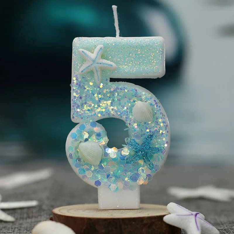 Candele di compleanno blu a cambiamento graduale da 0-9 cifre, candele digitali con paillettes stile oceano, decorazione per torta per festa di compleanno