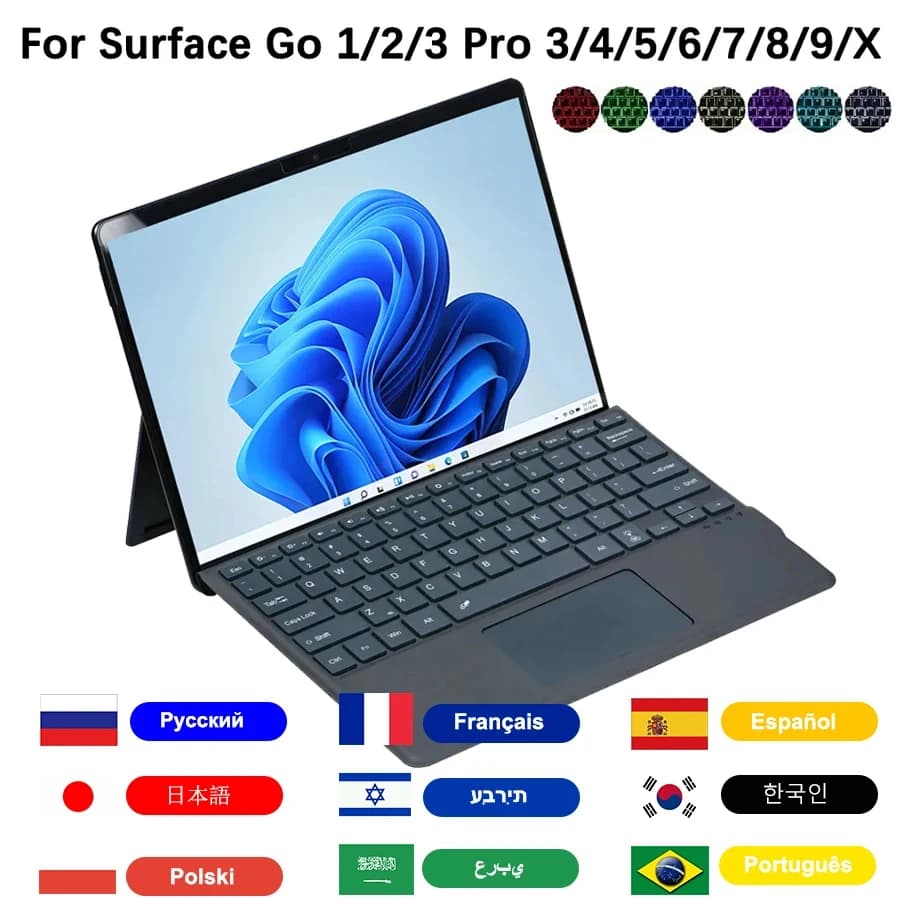 Backlight Bluetooth Keyboard For Microsoft Surface Pro 3 4 5 6 7 7+/Surface Pro 8 9 10 11 X,Keyboard Trackpad Wireless Teclado