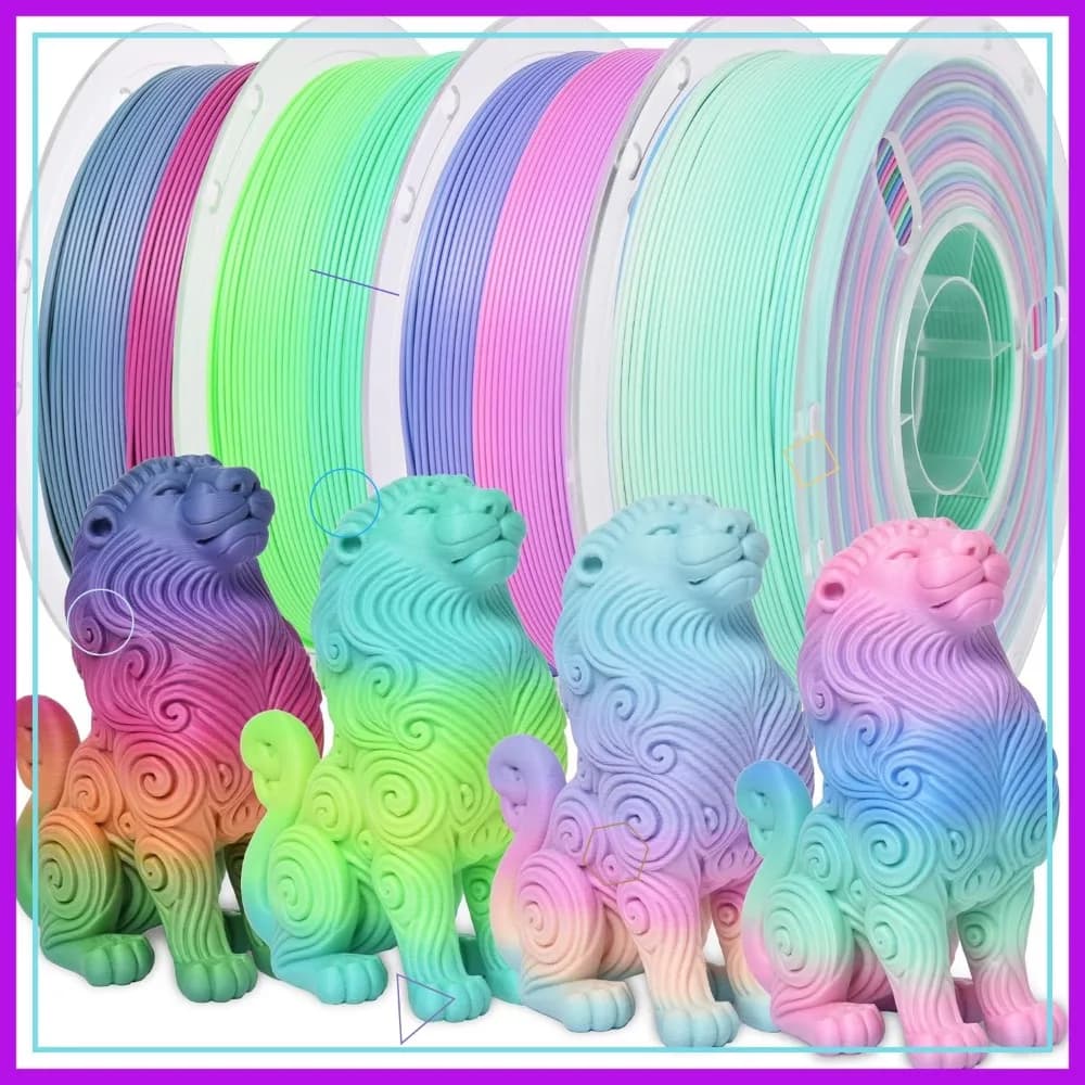 Filamento PLA Opaco Arcobaleno per Stampante 3D, 4 Colori, Cambio Rapido di Colore, 1.75mm +/- 0.02mm, 1kg (2.2lb) X4PCS