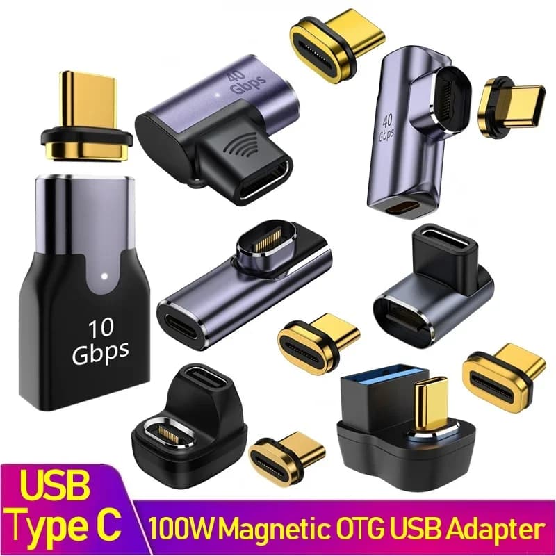USB Type-C OTG 100W Magnetic Adapter, Quick Charging Converter Thunderbolt 40Gbps, USB 3.0 Hub for Macbook, Telephone, iPad