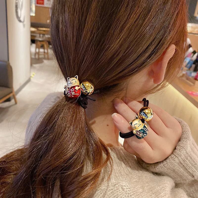 1Pc Cartoon Resin Lucky Cat Head Rope bracciale Dual-Purpose Simple Ponytail copricapo Hair Tie fasce elastiche per donna ragazza