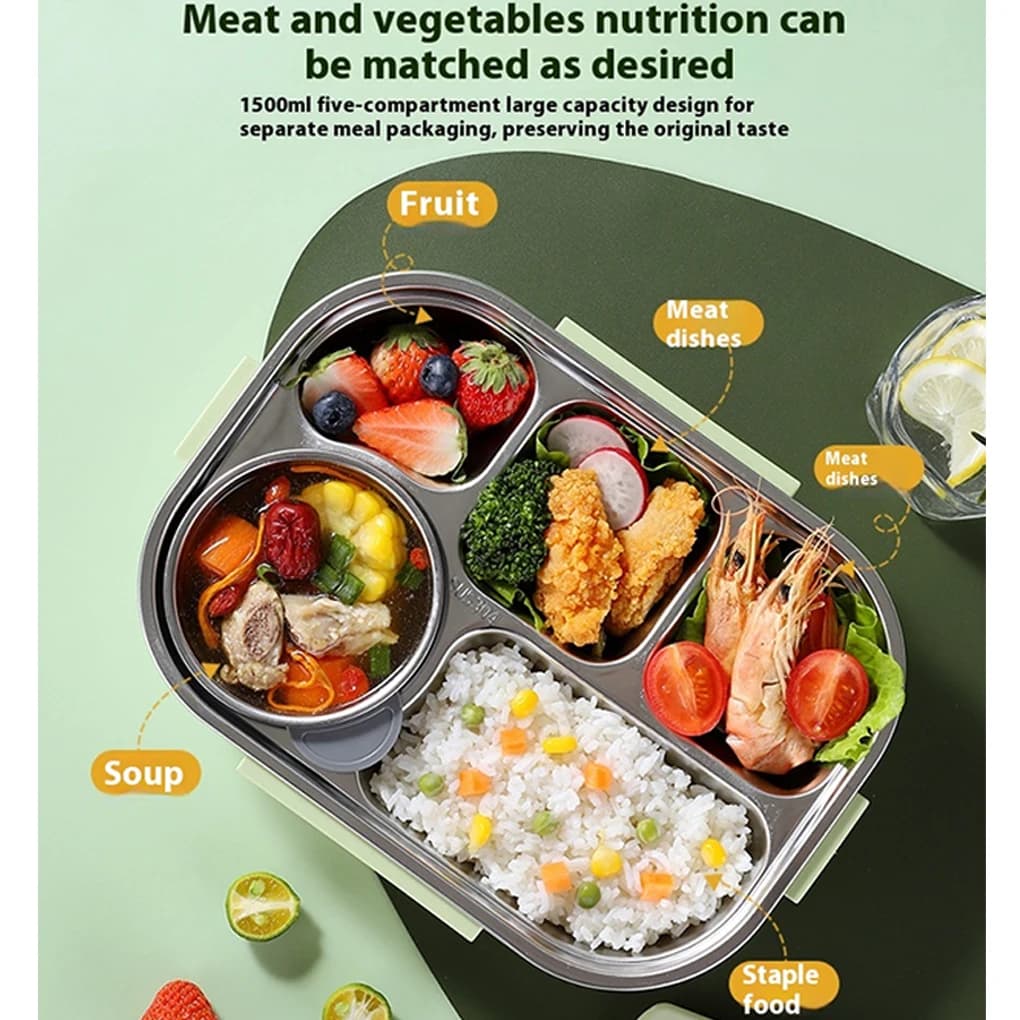 Contenitore per il pranzo in acciaio inossidabile Contenitore per alimenti isolato portatile con partizioni Cibo portatile kaki 1500 ml