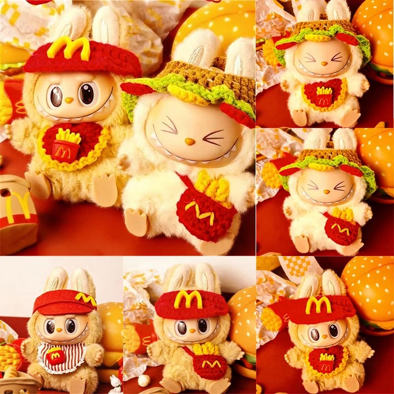 Per Labubu Doll: Abbigliamento da Lavoro Fast Food, Vestiti, Bavaglino per Bambini a Tema Cartone Animato, Maglia, Hamburger, Patatine Fritte, Cosplay M, Accessori Abbigliamento