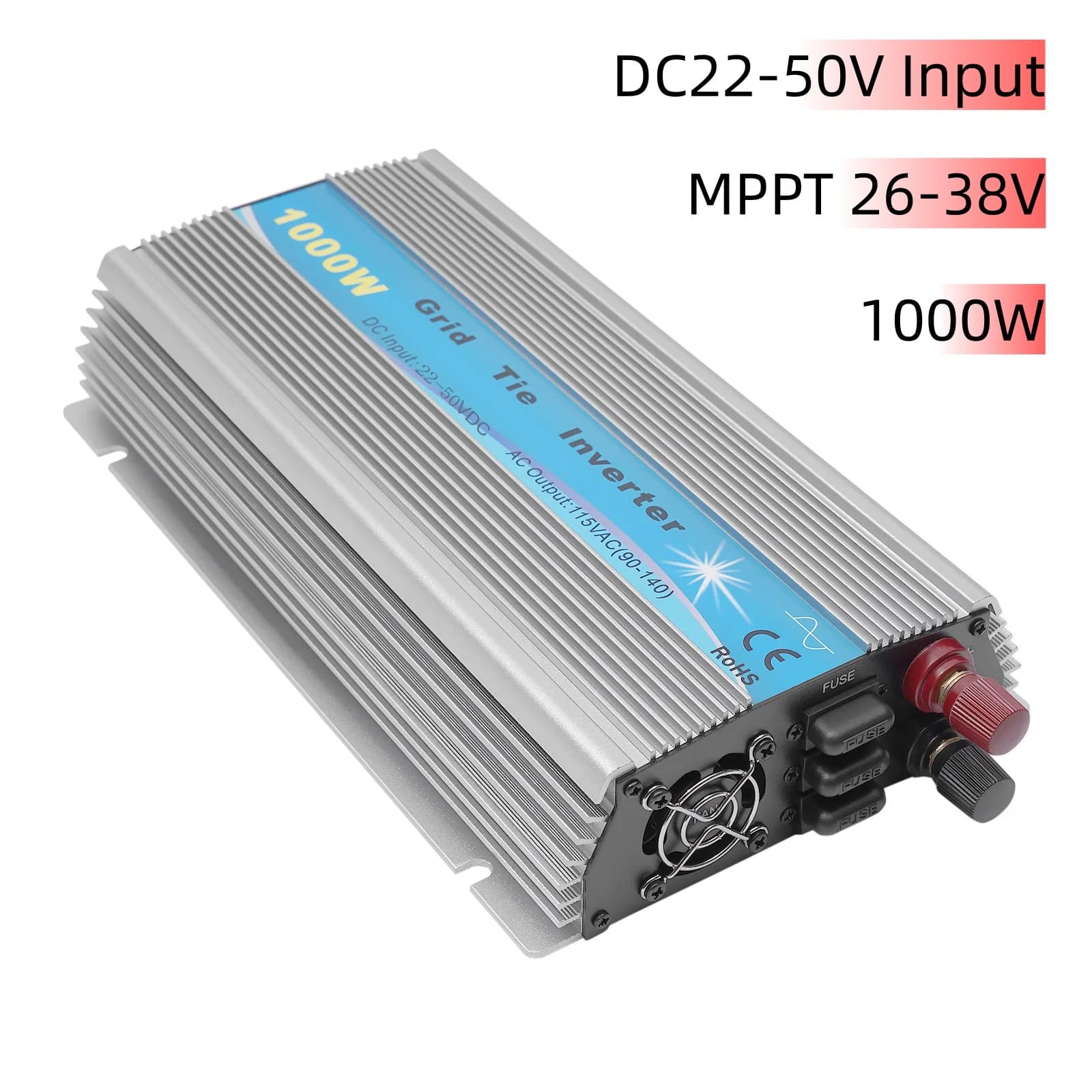 1000W Grid Tie Solar Inverter with Adjustable Discharge Power, MPPT 26-38V DC22-50V Input Pure Sine Wave AC90-140V 110V US for 36V PV Panels