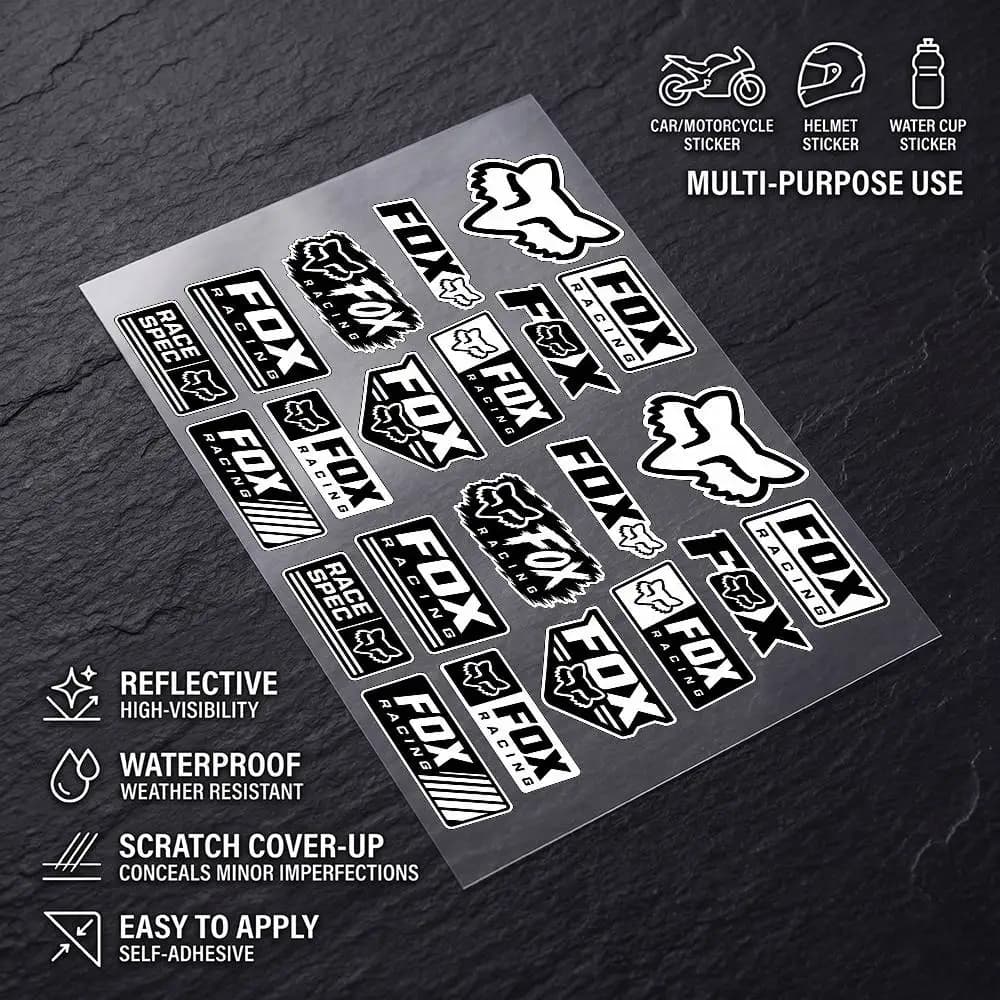 Fox RA-C-ing Universal Multi-Purpose Reflective Waterproof Stickers Scratch Conceal For Auto Bike Helmet Mug Fridge Decoration