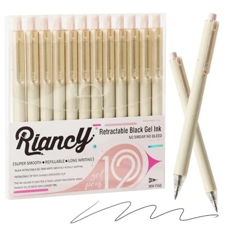 Cream Gel Pens PCS Value Pack, Cute Aesthetic Neutral Black Ink Retractable Pens, 0.5mm Fine Point Quick Dry Smooth Writing for