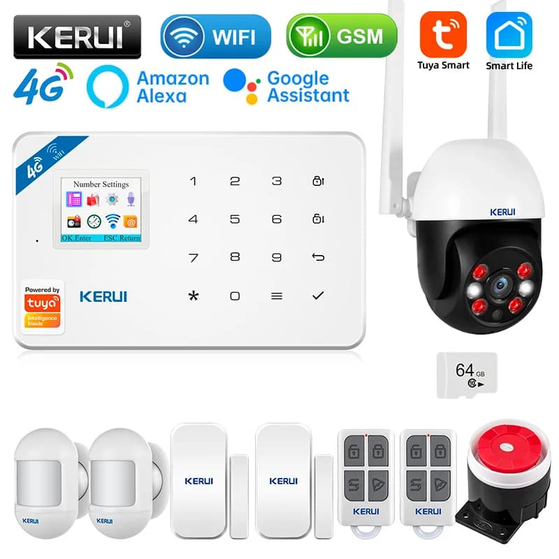 KERUI 433Mhz 4G Sistema di Allarme di Sicurezza GSM/WiFi Allarme Domestico Senza Fili Tuya Smart/Smart Life Allarmi Antifurto Sensore Porta di Movimento