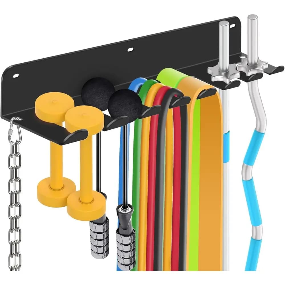 Gym equipment holders - Multipurpose wall support for home gym organization for stamina bands, jump ropes, lifting