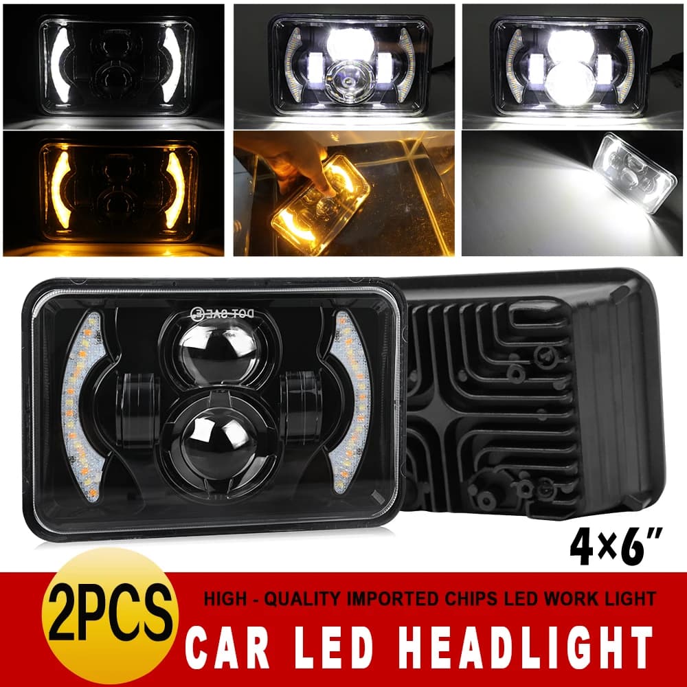 Faro LED Quadrato HAOLIDE 4x6 Pollici per Auto, Anabbagliante/Abbagliante, Indicatore di Direzione Ambra, DRL 6500K, Luce di Guida per SUV Leggeri e Veicoli Fuoristrada