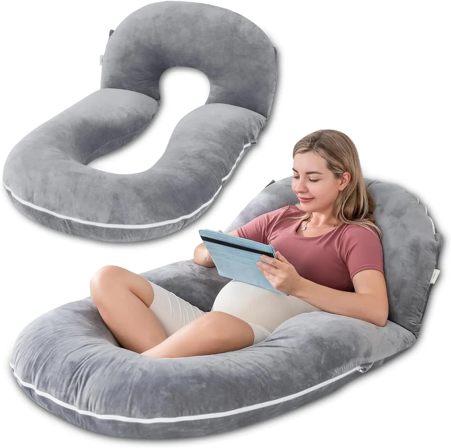 Cuscino per Gravidanza Staccabile per Dormire, Supporto Multiuso per Testa, Collo e Gambe, Grigio