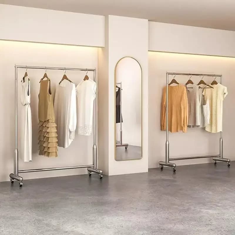 Modern Minimalist Coat Rack Floor-standing with Wheels Bedroom Store Clothes Hanger Luxury Simple Home Furniture Perchero FYCR