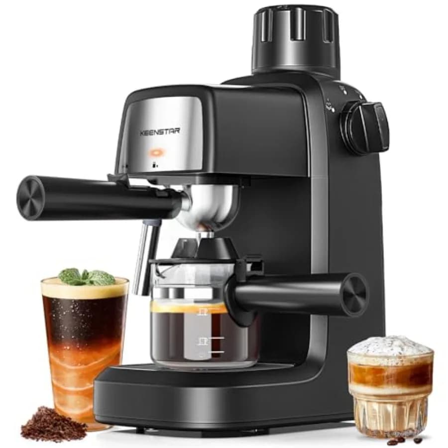 Macchina per Espresso 3.5 Bar con Montalatte, 800W, Compatta per Espresso e Cappuccino con Funzione di Preriscaldamento, 4 Tazze