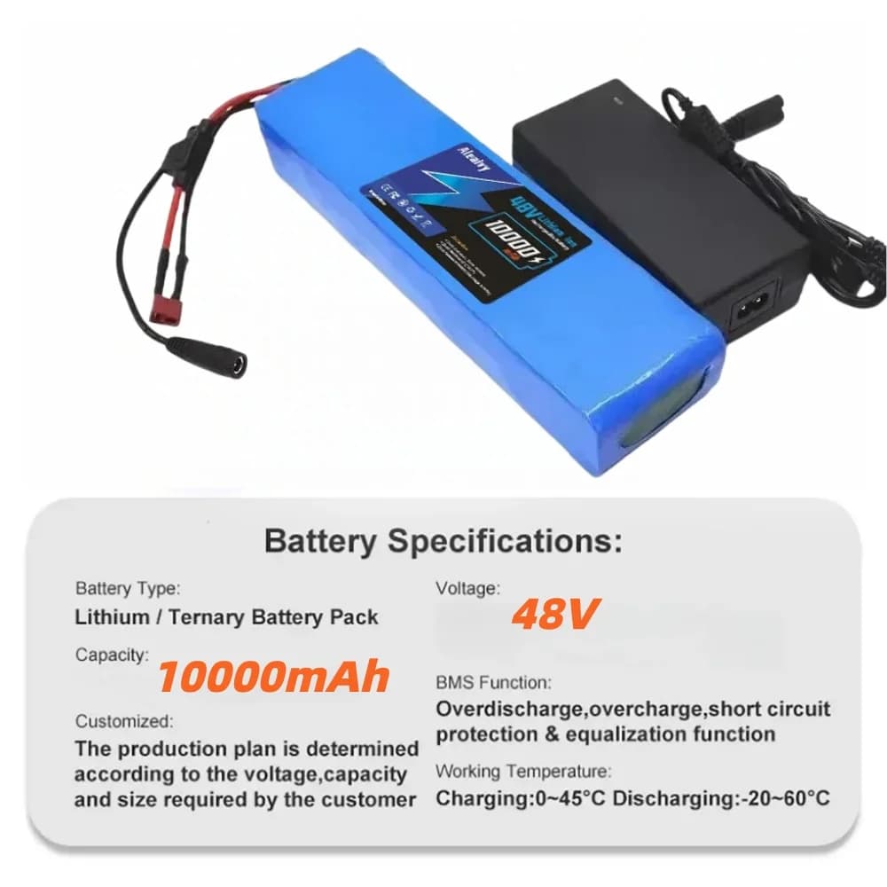Batteria al litio 13S2P 48V 10Ah 18650 Batteria per veicoli elettrici Motocicletta elettrica Batteria fai da te con BMS + Caricatore 54,6V 2A
