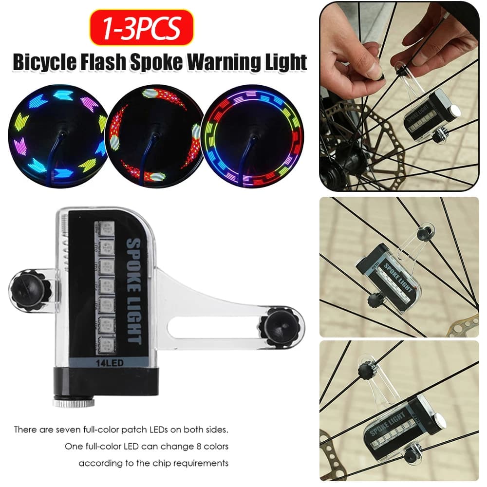 Luce LED Lampeggiante per Valvola Ruota Bicicletta, 14 LED, Decorazione per Raggi Bici