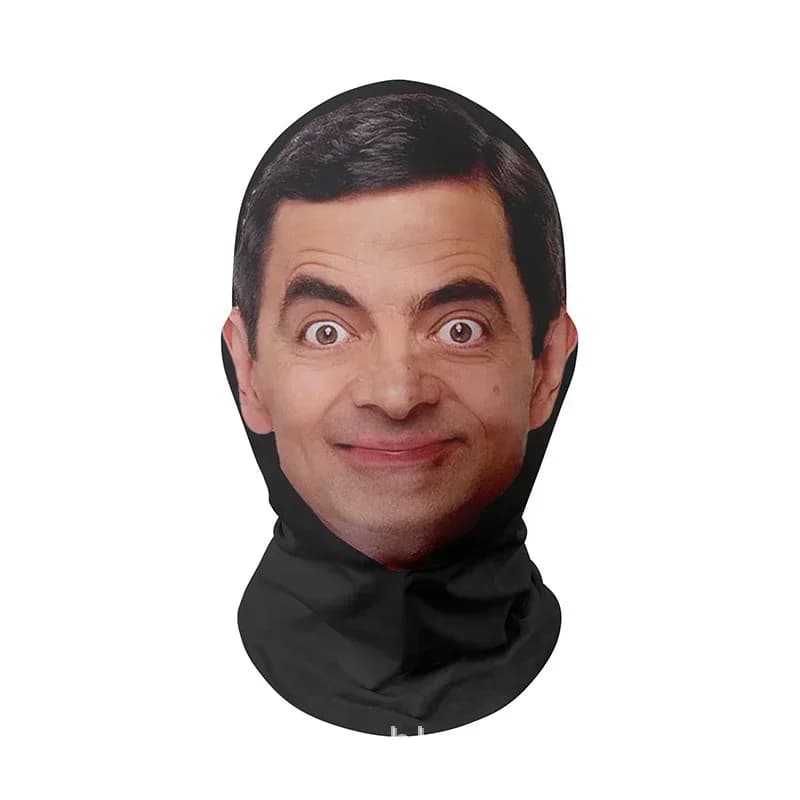 3D mask Mr. Bean Printed head scarf with funny face Famous person Famous head mask with iced silk sunscreen Halloween Cosplay