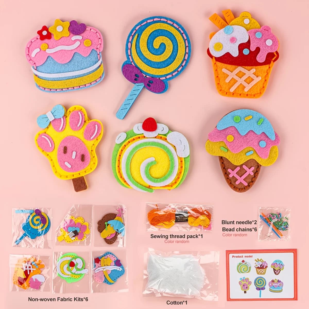 Set da 6 Pezzi: Kit Fai-da-te per Cucito a Tema Dolci e Torte, Ciondolo Portafoglio Carino, Borsa in Feltro Fatta a Mano, Regalo di Compleanno per Ragazze, Artigianato Creativo