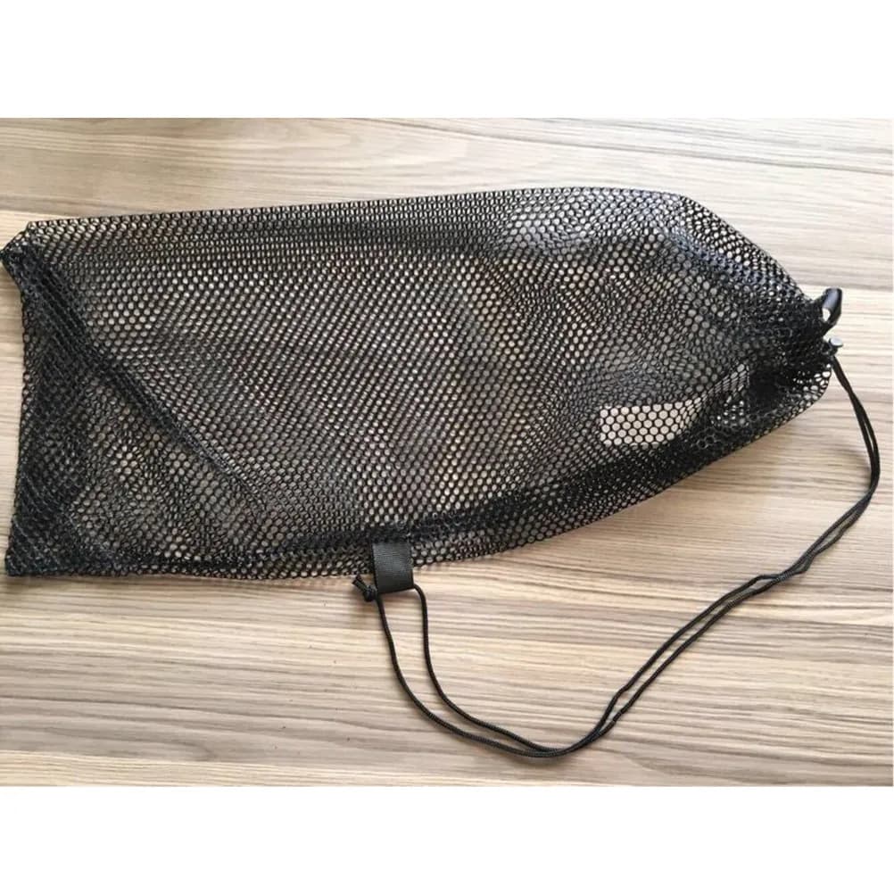 Borsa a rete per snorkeling, 1 pezzo, in nylon permeabile ad asciugatura rapida, per riporre attrezzatura da snorkeling e immersioni, con tasca portaoggetti, nera
