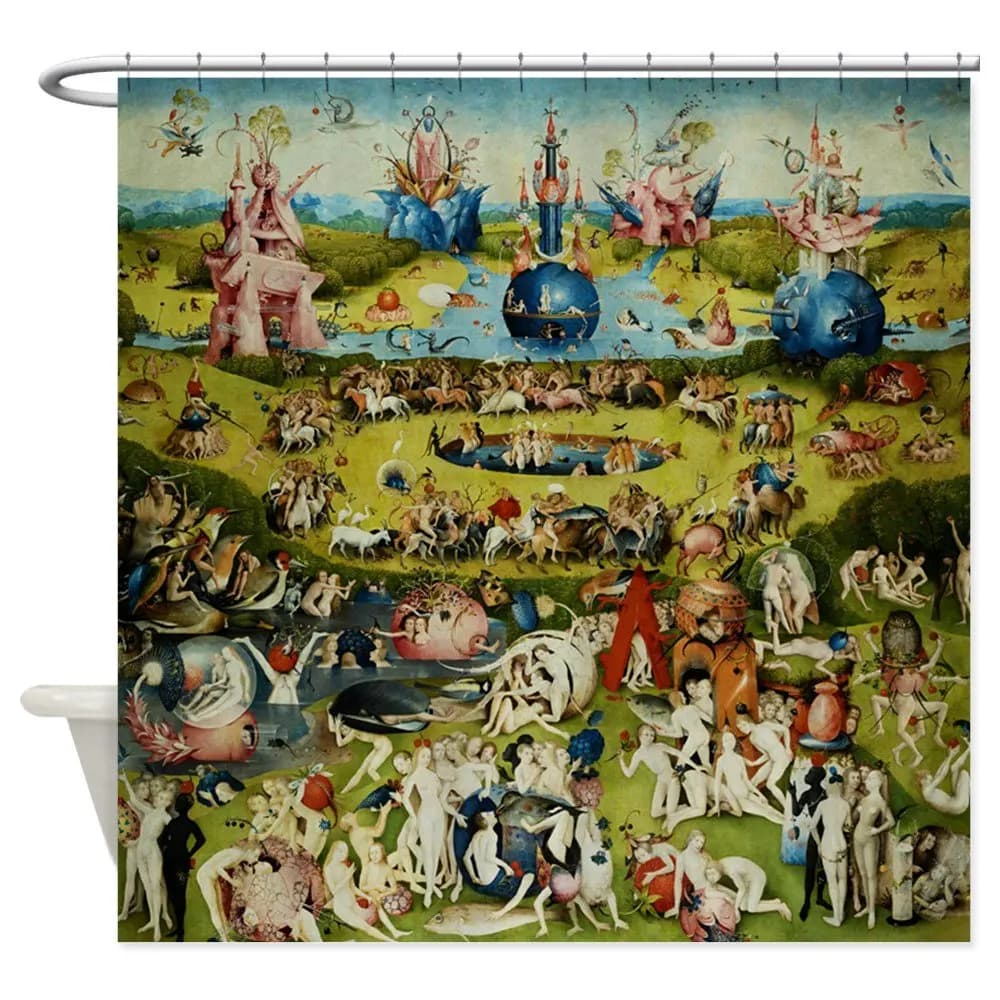 Classic Hieronymus Bosch Garden of Earthly Delights Oil Painting Print Shower Curtain Waterproof Mildew Resistant Polyester Fabr