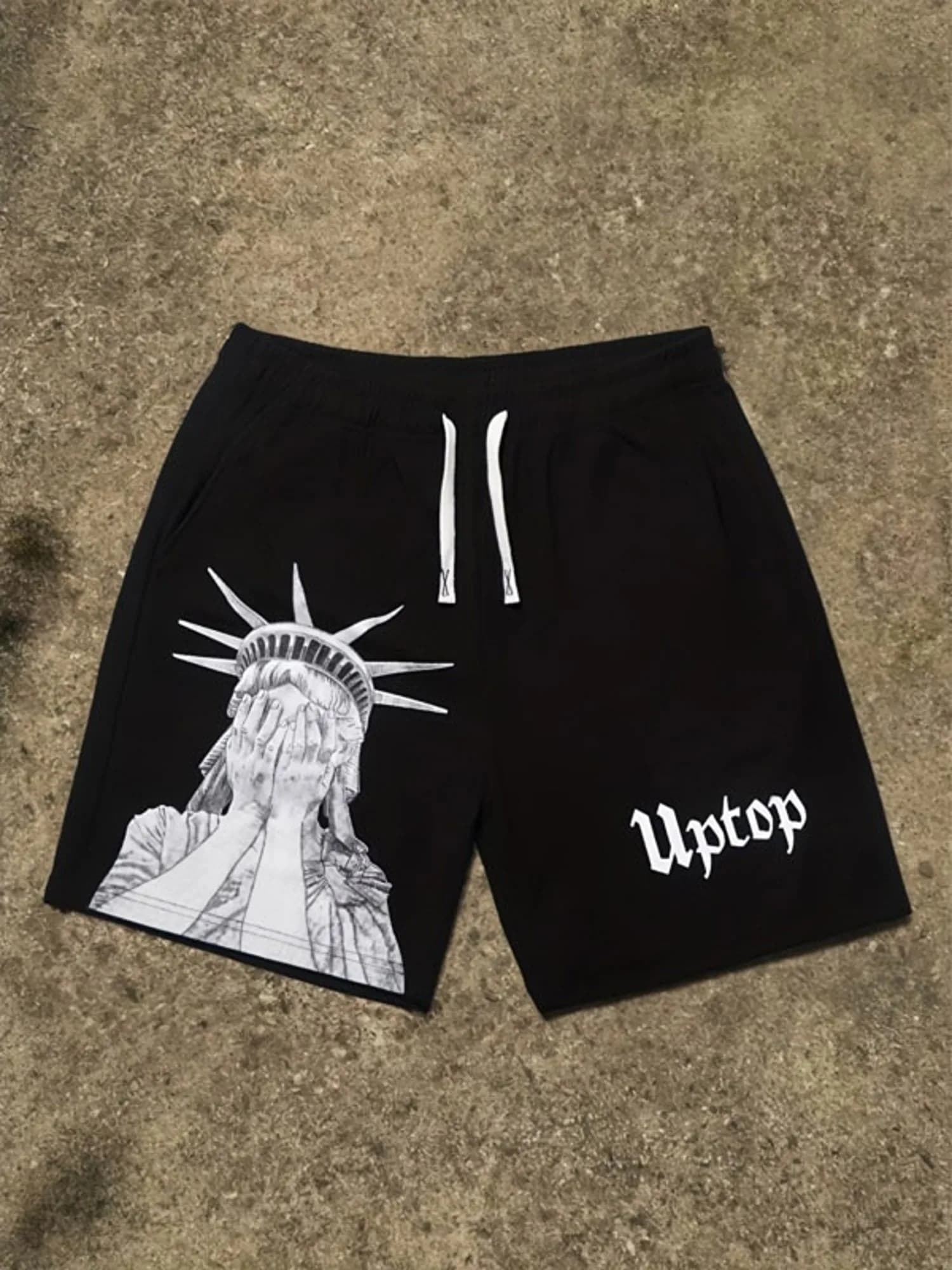 2026 Summer Men's Casual Sports Shorts, Black, Featuring The Statue of Liberty and The Letters' Uptop '