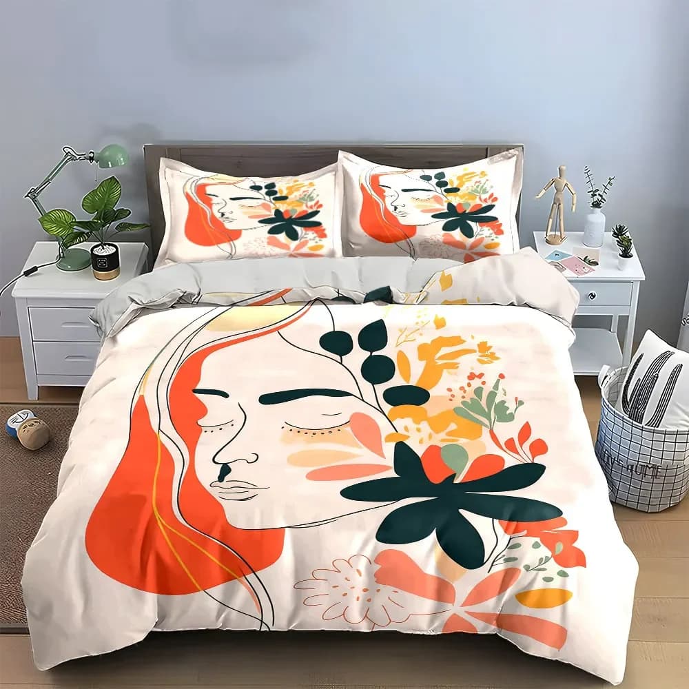 "Abstract Floral Art Decor Set" Soft Comfortable Duvet Cover Bedding Set Included 1*Duvet Cover & 2*Pillowcases, gift