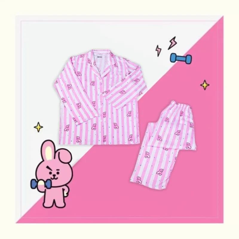 BTS Pajamas Cute Cartoon Creativity Long Sleeves Long Pants Set New Leisure Comfort Versatile Square Neckline Couple Homewear