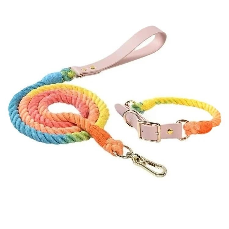 Accessori per cani Set di guinzagli per collari per animali domestici in cotone intrecciato resistente e resistente alla trazione e con manico in morbida pelle
