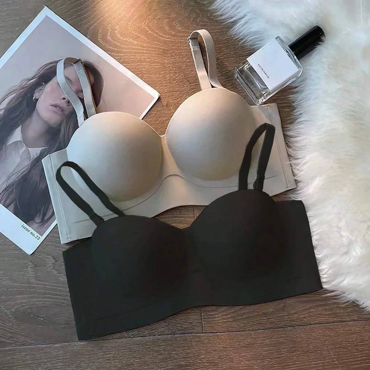 Reggiseno per donna Sexy senza cuciture Bralettle Raccogliere push up Lingerie Wireless One Piece AB Cup Intimo Cinghie regolabili Reggiseni color caramello