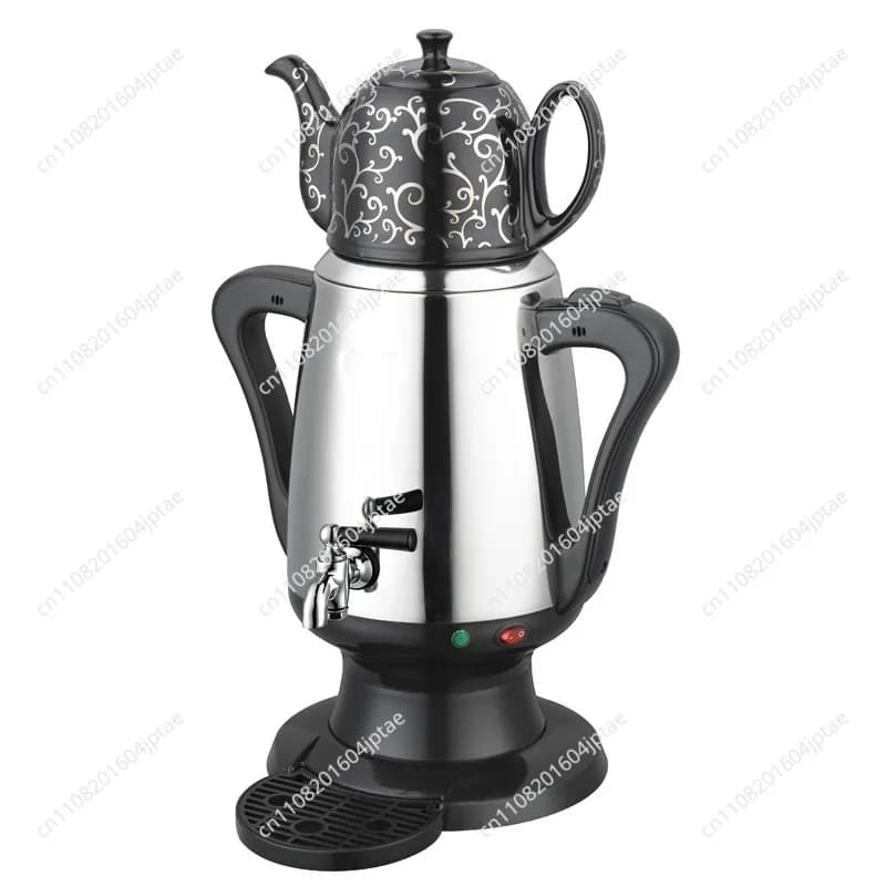 "Turkish Samovar Tea Set - Electric Kettle with Dual Chamber for Black Tea Brewing, Traditional Copper Pot"