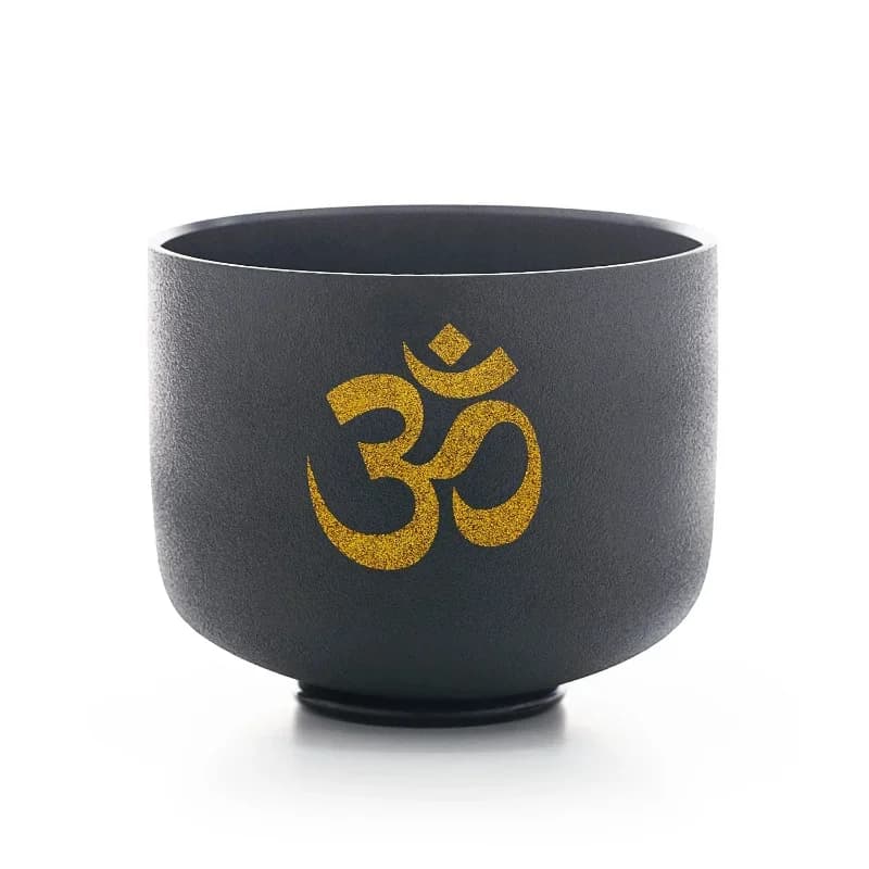 8 inch black OM decal crystal bowl meditation music bowl singing bowl