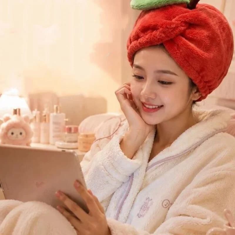 Cute Fruit Shape Hair Drying Cap Super Absorbent Quick Dry Coral Fleece Towel Thickened Shower Bath Cap