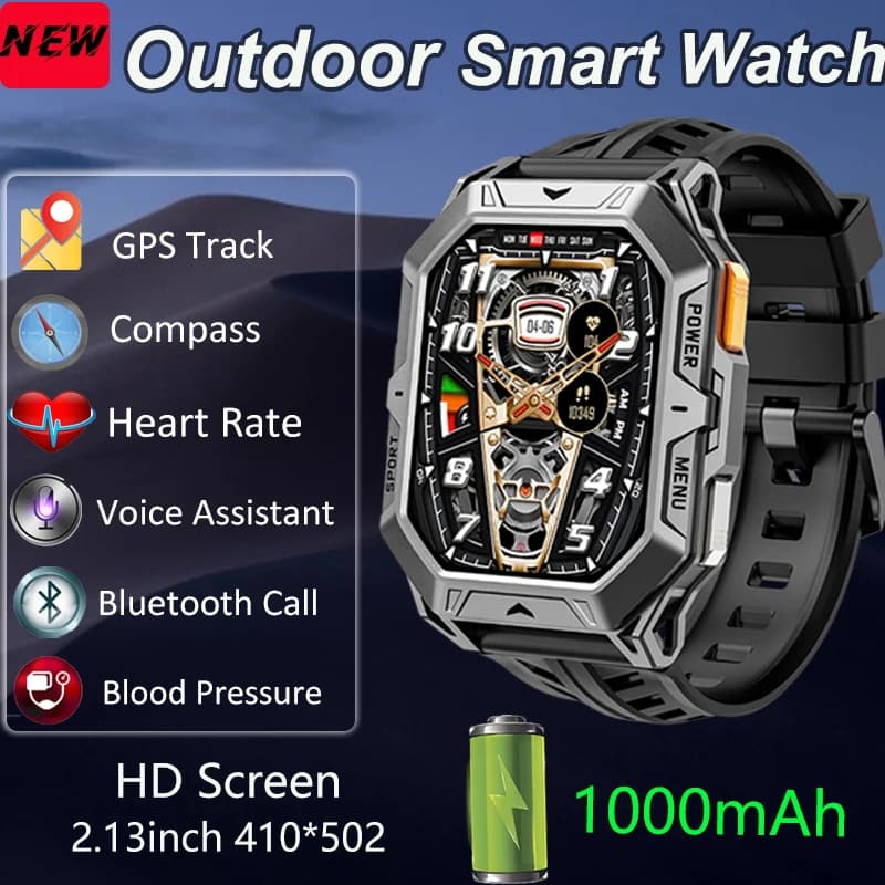 Nuovo Smartwatch Sportivo da Esterno 2026 con Lunga Durata della Batteria, Schermo HD da 2,13 Pollici, GPS, Bussola, Chiamate BT, Impermeabile, per Uomo e Donna