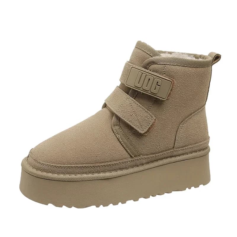 Scarpe calde in peluche scamosciate di mucca finta da donna invernali all'aperto Stivali da neve alla moda Stivaletti con piattaforma piatta per ragazze Scarpe da ginnastica casual con suola spessa