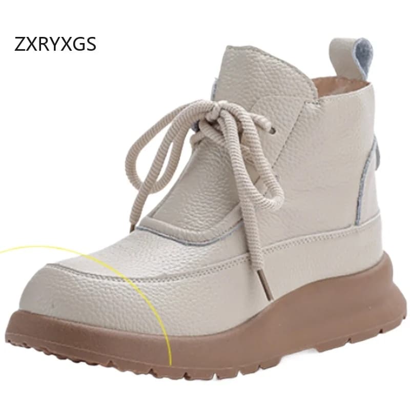 ZXRYXGS 2025 New Fashion Versatile Outdoor Stivali da neve caldi Suola piatta spessa Stivali di lana in vera pelle Scarpe di cotone per le donne