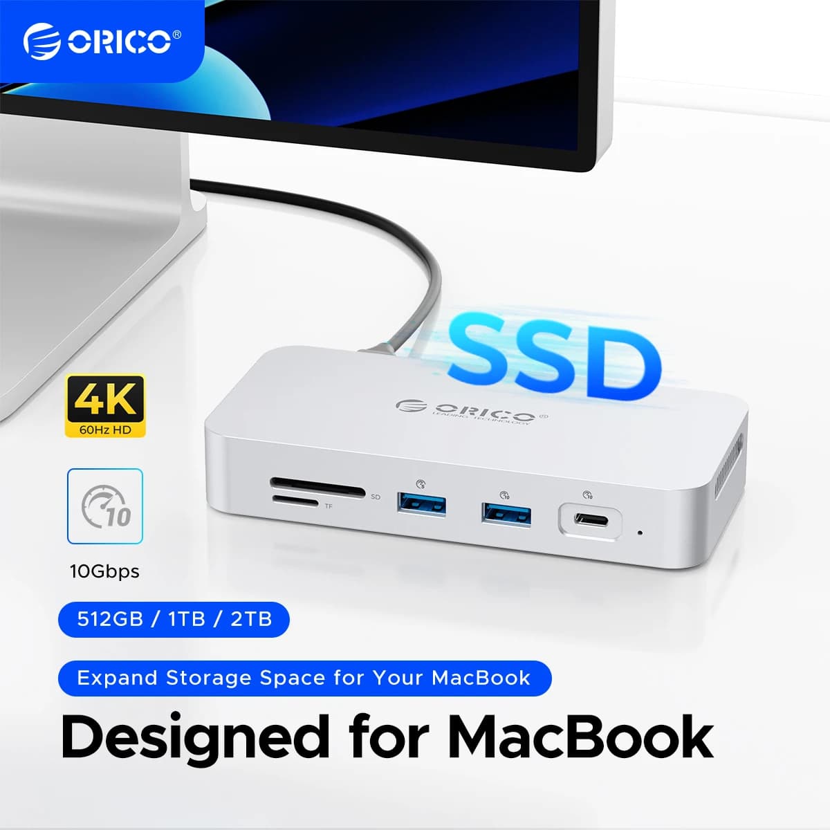 ORICO DataLink PSSD 2TB Docking Station SSD esterna tipo C a adattatore compatibile HDMI 4K @ 60Hz USB3.2 Gen2 HUB per MacBook