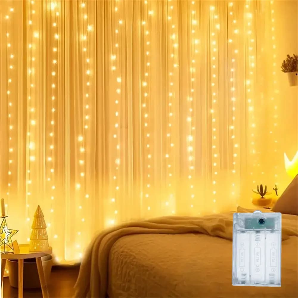 Tenda Luminosa a LED 600/300/200/100 con 600/300/200/100 LED, Luci Fatate per Eid Mubarak, Matrimoni, Esterni, Ramadan, Feste, Decorazioni per la Casa, Alimentazione a Batteria